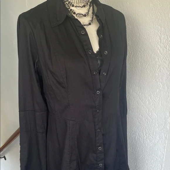 Free People NWOT Black Button-Up Long Sleeve Shirt Dress Medium - Picture 3 of 6